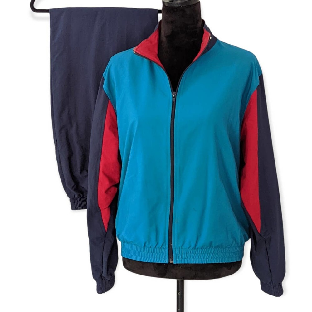 Vintage 80s Orvis Windbreaker Track Suit Lined Size Medium Navy Color Block